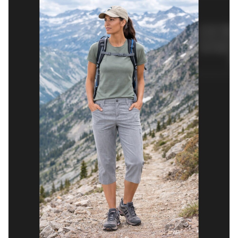 Kuhl Cabo Kapri Pants Women 16 XL Gray Cotton Linen UPF Hiking Travel Outdoor
